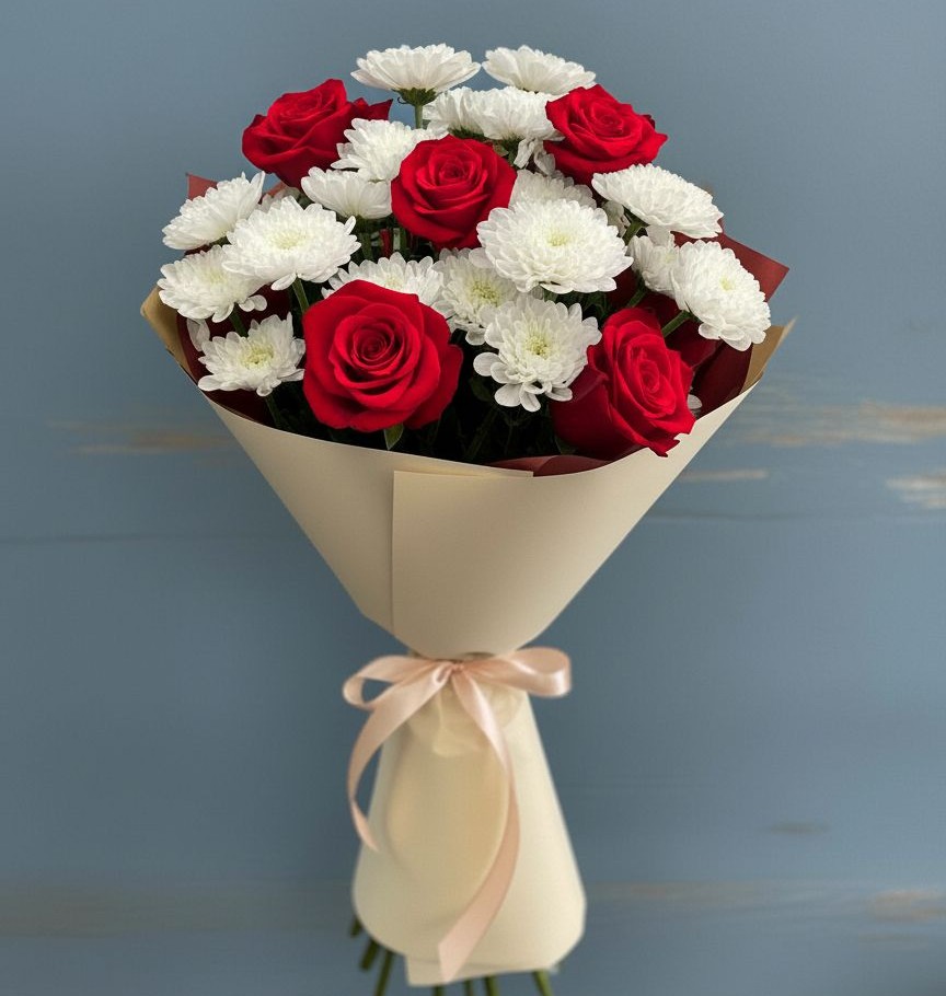 Букет цветов из: Розы и Хризантемы в Красном Холме Тверской области