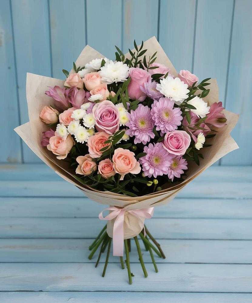 Букет цветов из: Хризантемы, Розы и Альстромерии в Красном Холме Тверской области