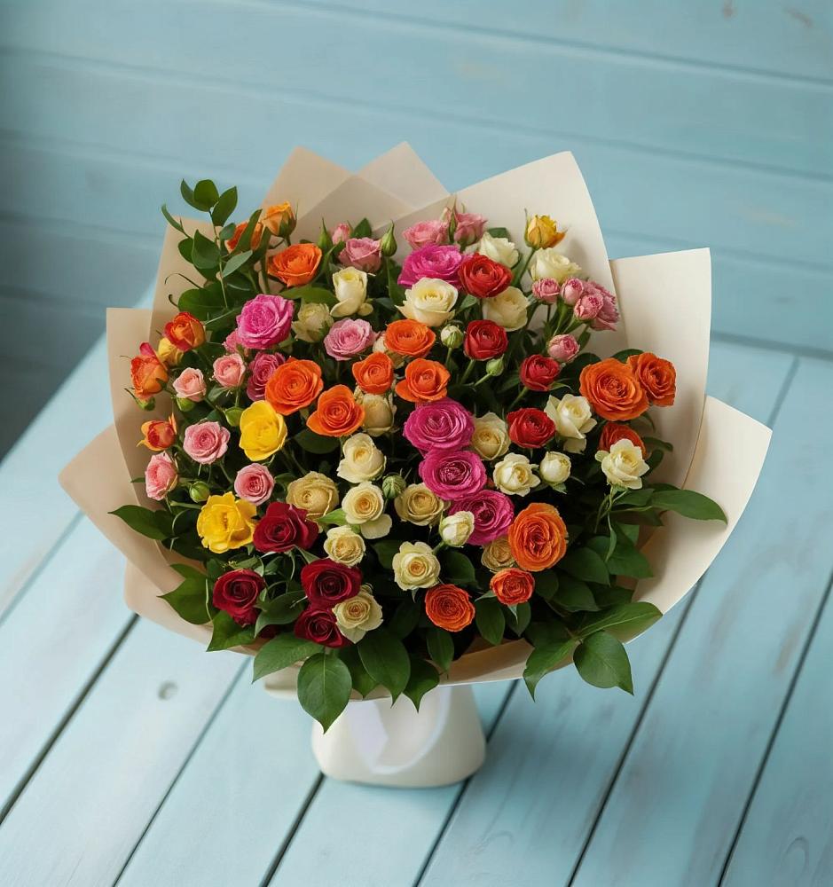 Букет Микс из разноцветных кустовых роз в Красном Холме Тверской области