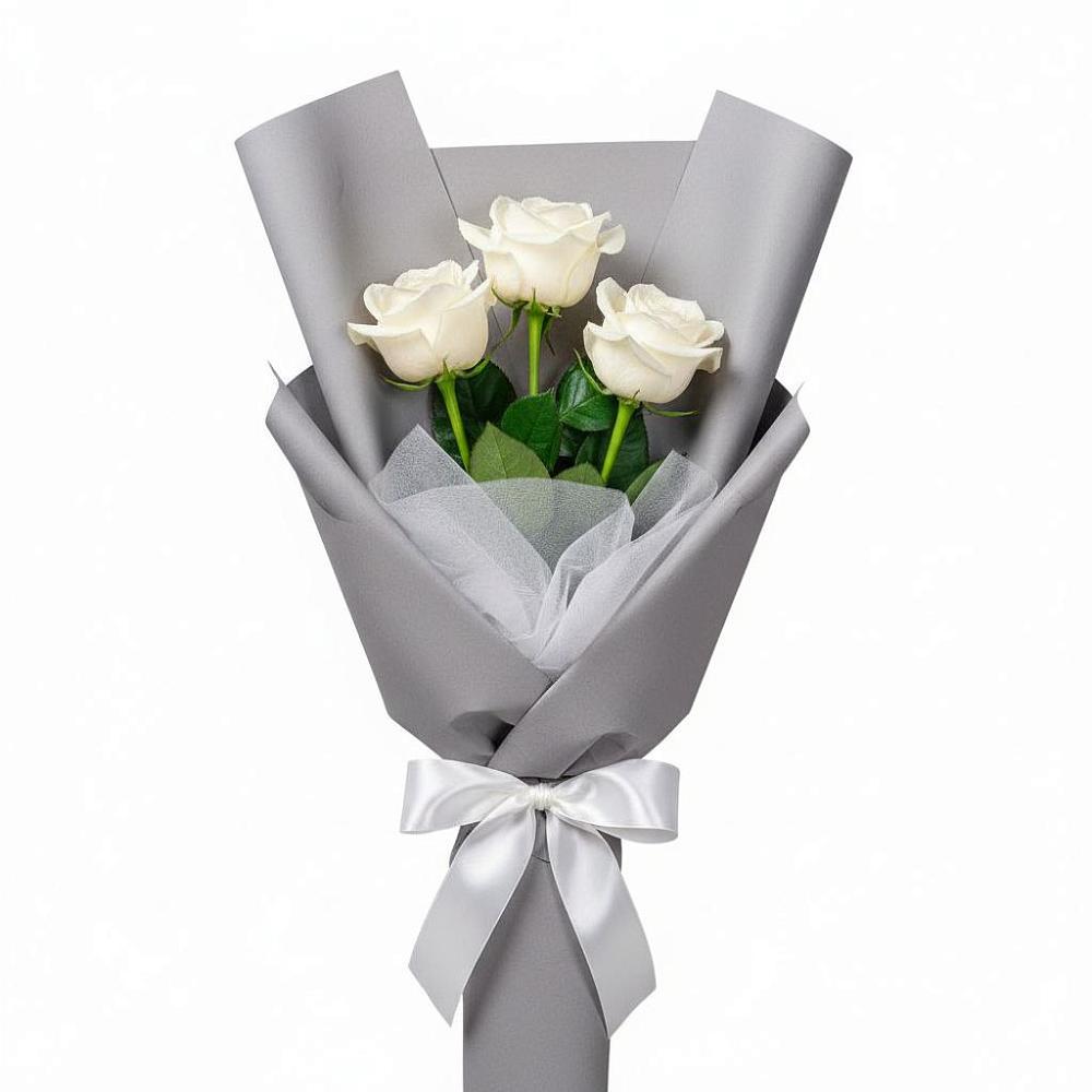 Букет 3 белые розы в Красном Холме Тверской области