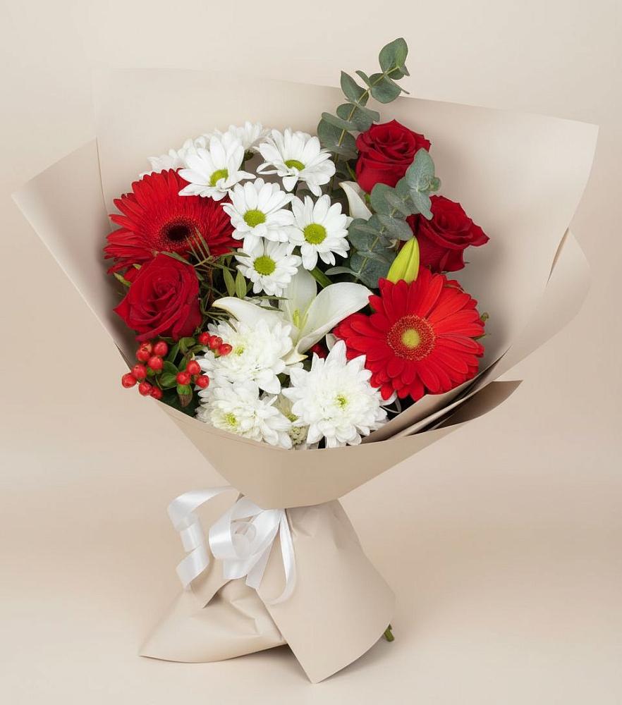 Букет цветов из: Розы, Хризантемы, Герберы и Лилии в Красном Холме Тверской области