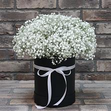 Цветочная композиция из Гипсофила в шляпной коробке в Красном Холме Тверской области