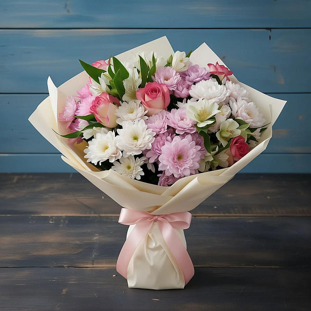 Букет цветов из: Хризантемы, Альстромерии и Розы в Красном Холме Тверской области